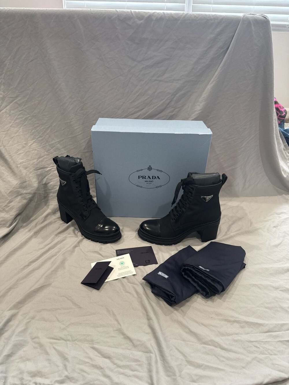 Prada Re-Nylon and Spazzolato Leather Heeled Combat Boots
